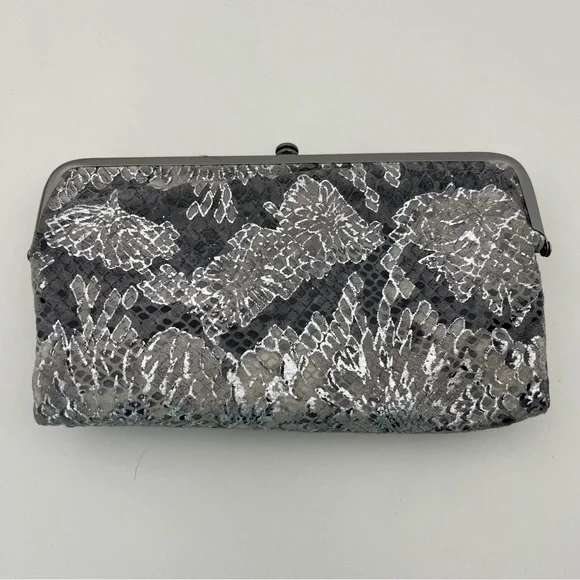 Hobo Leather Lauren Clutch Wallet Enchanted Floral Silver